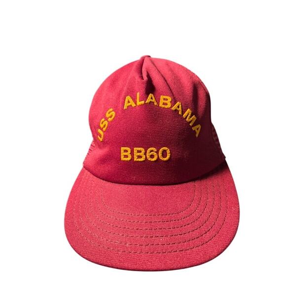 Vintage USS Alabama BB60 snapback dad cap red yellow lettering trucker cap mesh - Picture 1 of 4